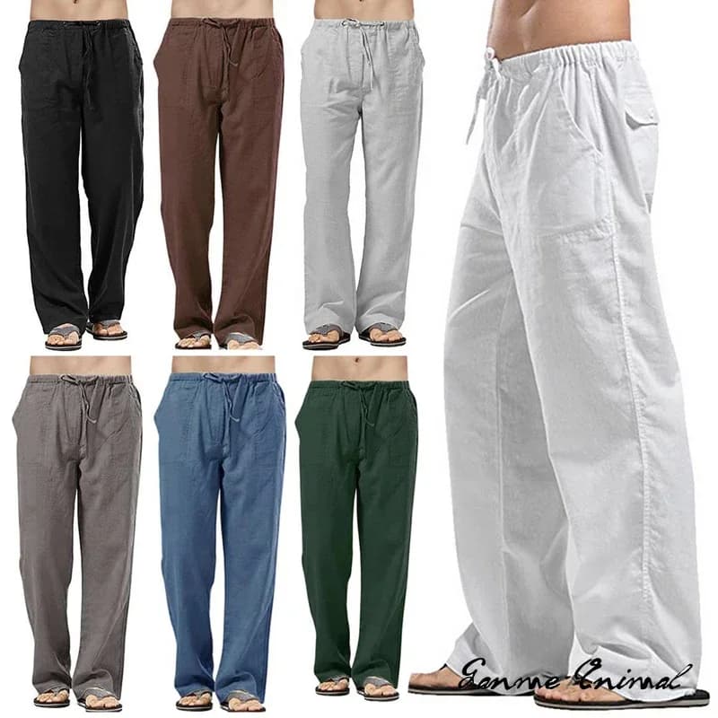 Mode Heren Linnen Brede Broek Koreaanse Broek Oversize Sport Streetwear Mannelijke Lente Yoga Broek Casual Herenkleding Joggingbroek
