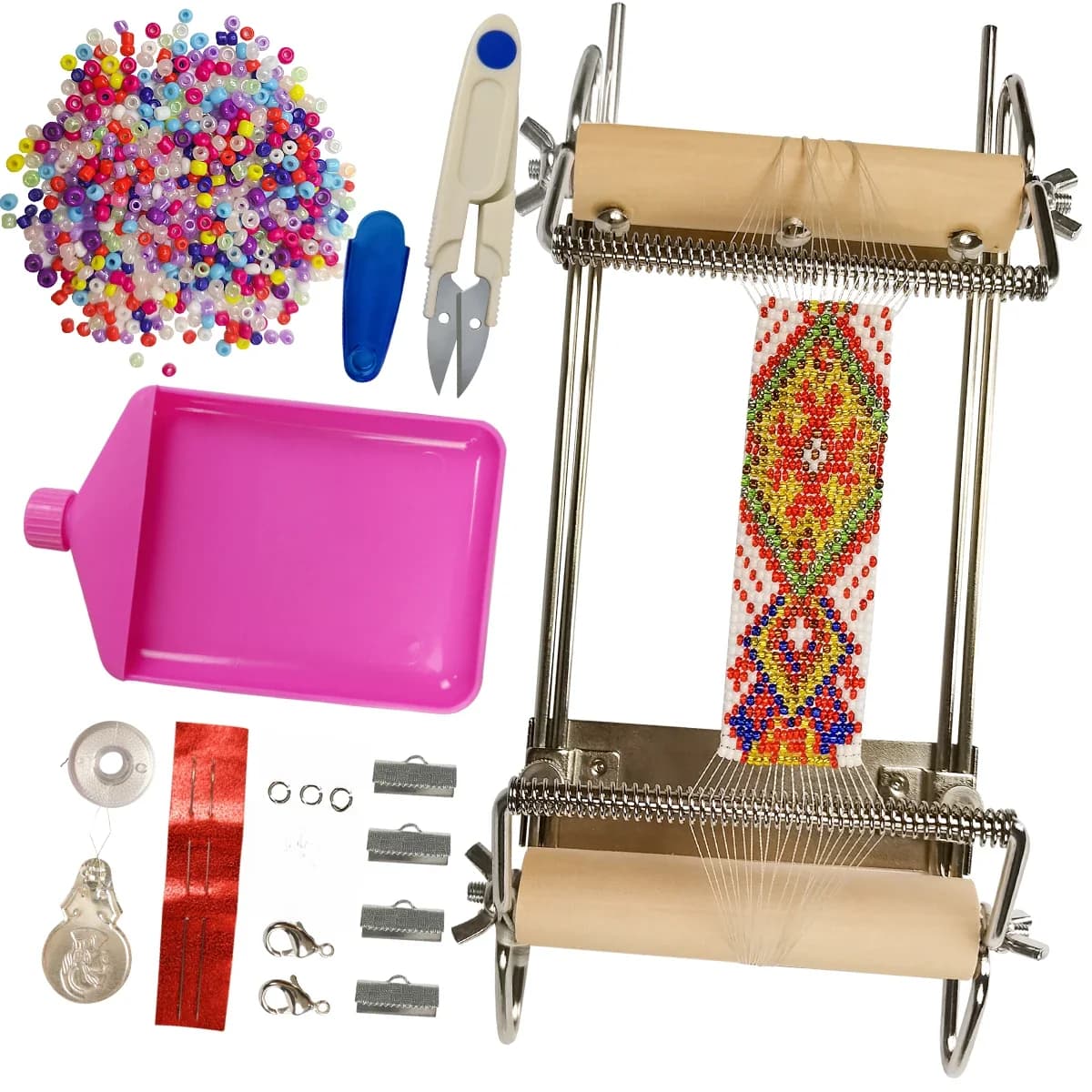 Xuqian Verstelbare Kraal Loom Kit met Rocailles Kralen Naald Trechter Lade Karabijn Ringetjes Kraal Mat Sieraden Maken Kit