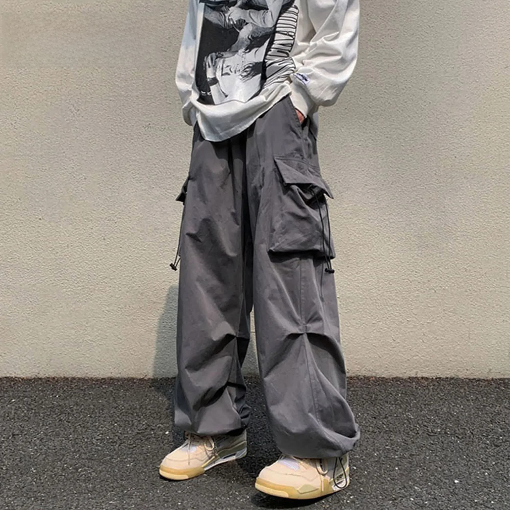 Heren Zomer Streetwear Elastische Taille Y 2K Baggy Cargo Broek Broek Hiphop Losse Vrouwen Wijde Pijpen Broek Mannelijk Koreaans