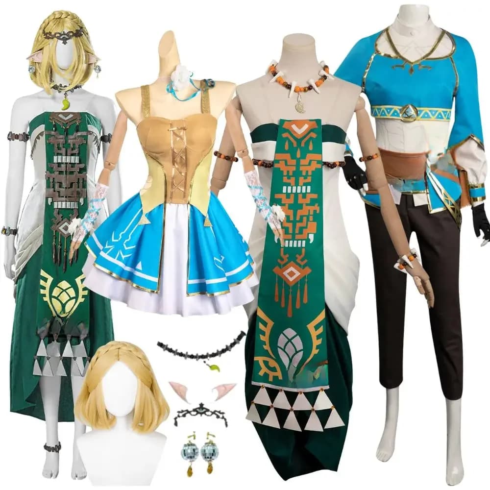 Princess Link Cosplay het Koninkrijk Tranen Jurken Cosplay Vrouwenkostuum Rollenspel Fantasia Prinses Pruik Halloween Carnaval Pak