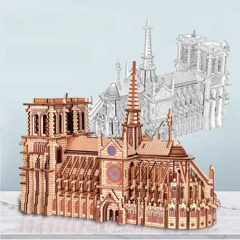 Notre Dame Kathedraal Houten 3d Puzzel Gebouw Huis Schip Vliegtuig Puzzel Model Educatief Kinderen Speelgoed Voor Kinderen Party Games