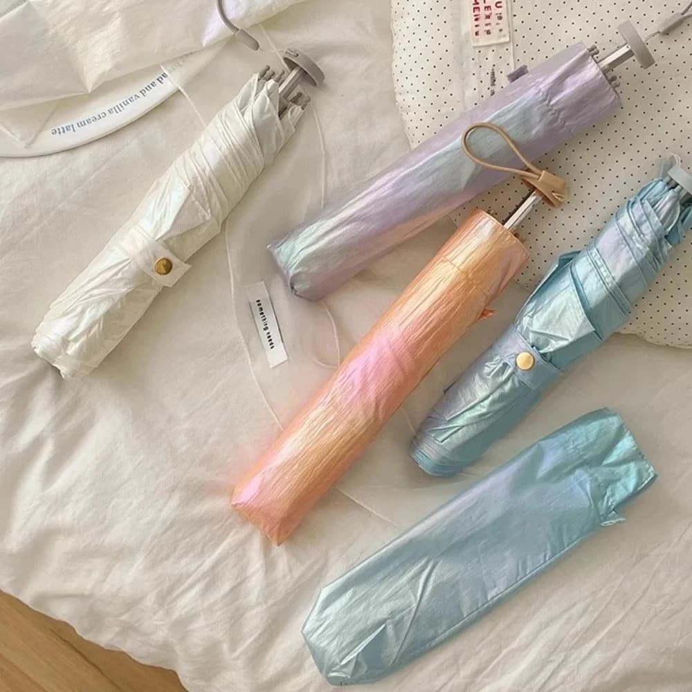 Aurora Iriserende Potloodparaplu Thuis Draagbare Ultralichte Veer Handmatig Opvouwbare Parasol Creatieve UV-bescherming Zonnescherm