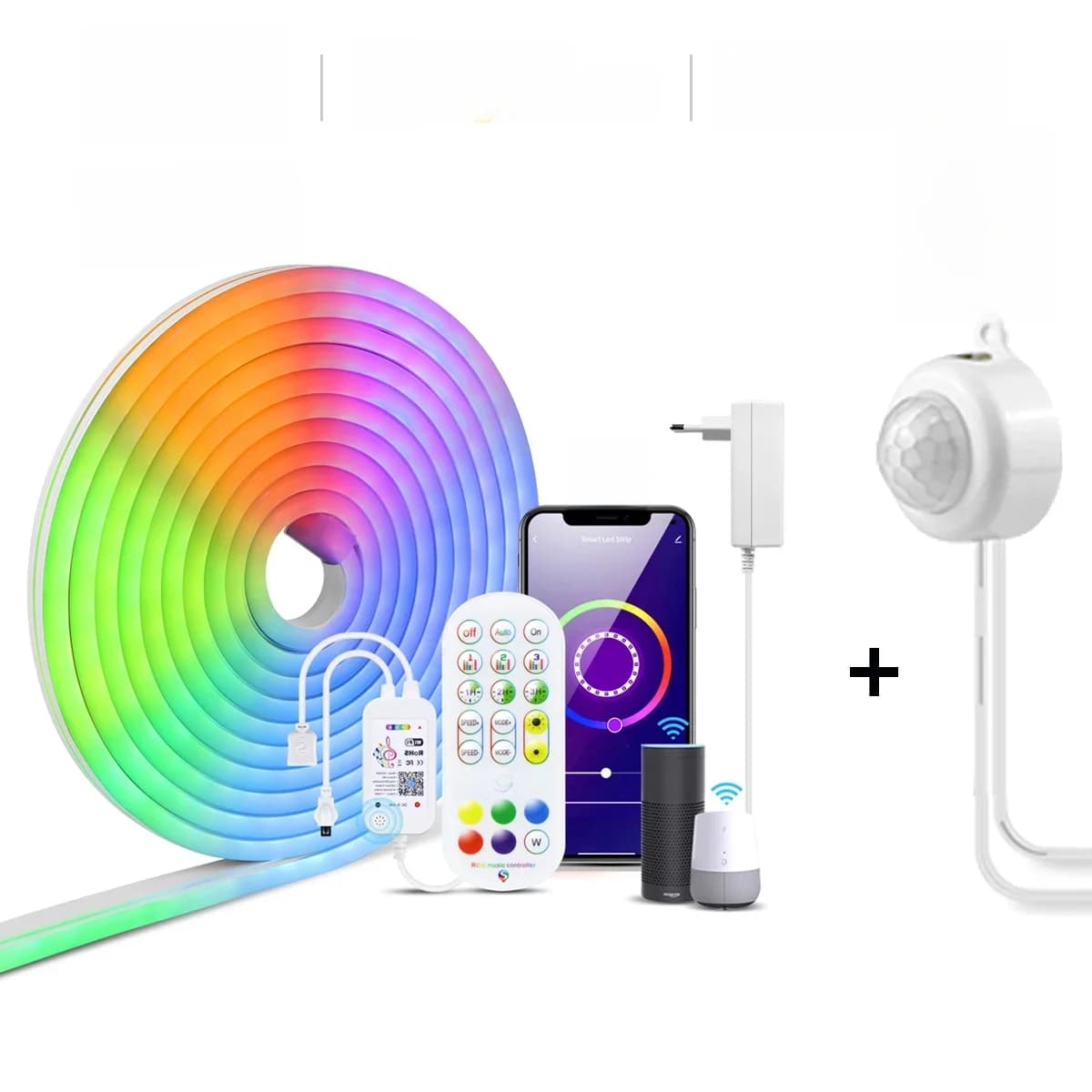 RGB LED Neon Sign Light Strip 12V DIY Pir Bewegingssensor Schakelaar Wifi Tuya Smart Home Decor APP Dimbare Flexibele Tape Siliconen-Q