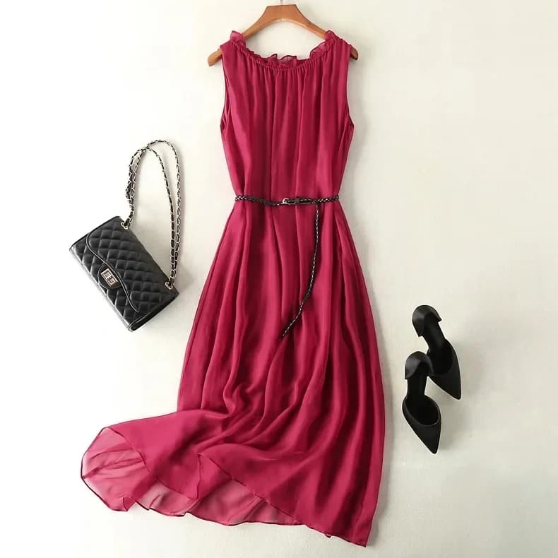 Tcyeek100 % Moerbei Zijden Jurk Vrouwen Koreaanse Zomer Jurken Mouwloze Strand Jurk Womans Kleding Dames Jurken Vestido Feminino