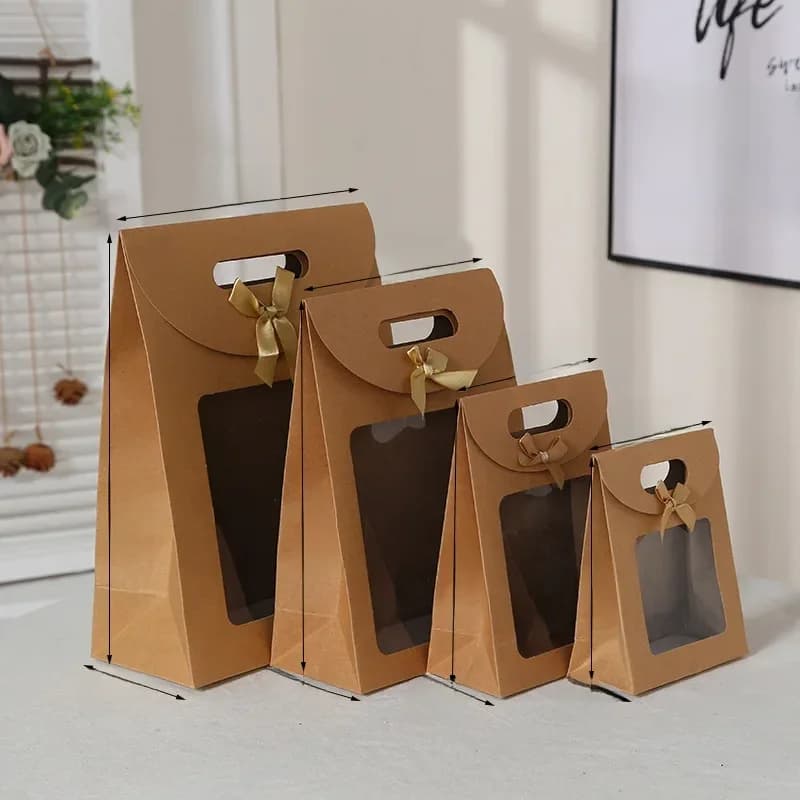 12/24 stuks Kraftpapier Draagbare Geschenktas PVC Doorzichtig Venster Verpakking Zakken voor Kleine Bedrijven Verjaardag Kerstcadeau Wrap