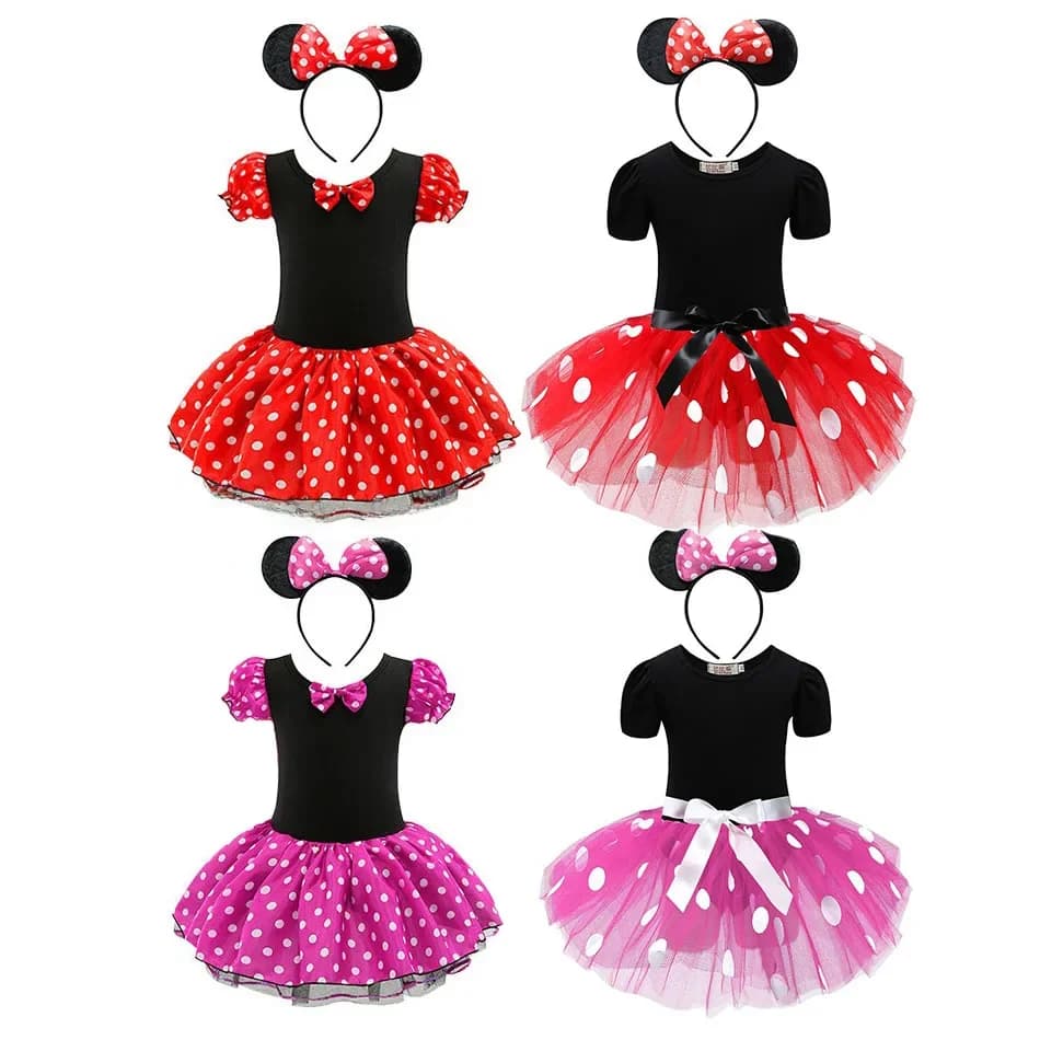 Baby Meisjes Ballet Tutu Jurk Zomer Kids Strik Stippen Jurk Hoofdband Cartoon Muis Kostuum Kinderen Kerst Verjaardag Feest Kleding