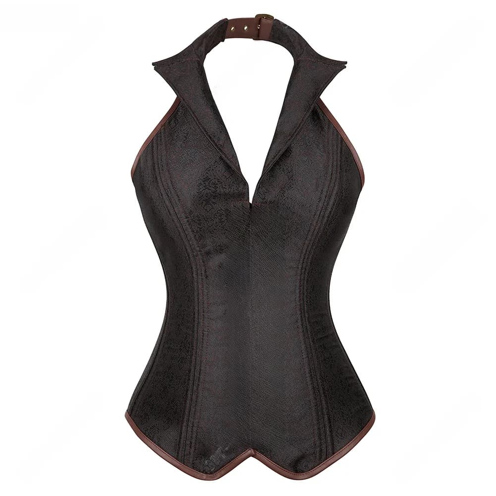 Steampunk Korsetten en Lijfjes voor Vrouwen Kunstleer Gothic Corset Top Halter Lace Up Middeleeuwse Noble Corset V-hals