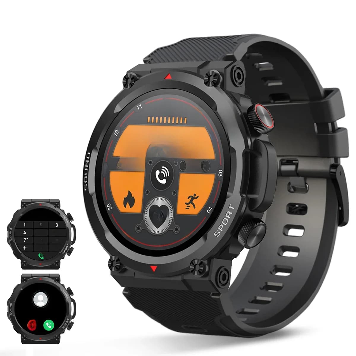 Buitensporten Militair Smart Watch Bluetooth Bellen Stemassistent Hartslag Bloeddrukmeting Fitness Smartwatch