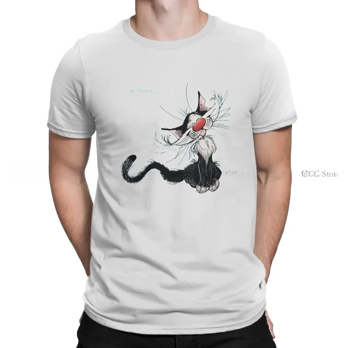 Cat Hipster Polyester T-Shirts Gaston Lagaffe Komische Mannelijke Stijl Tops T-Shirt Ronde Hals