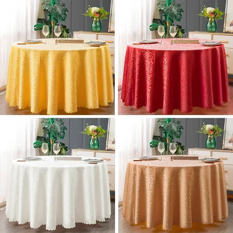 Polyester Jacquard tafellaken hotel bruiloft banket feestdecoratie ronde witte tafelhoezen voor tafel huisdecoratie
