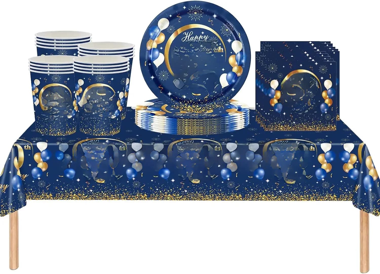 80ste Verjaardag Decoratie Mannen Marineblauw Goud Verjaardag Serviesgoed Happy 80ste Verjaardag Borden Bekers Servetten Tafelkleed Mannen 80ste