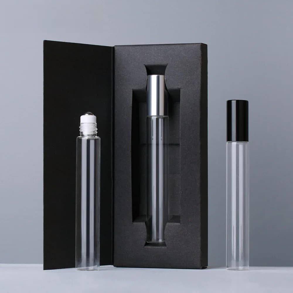 50 Stks/partij 10Ml Etherische Olie Fles Met Parfum Doos Roller Ball Sample Fles Glas Roll Op Duurzaam Cosmetische Containers