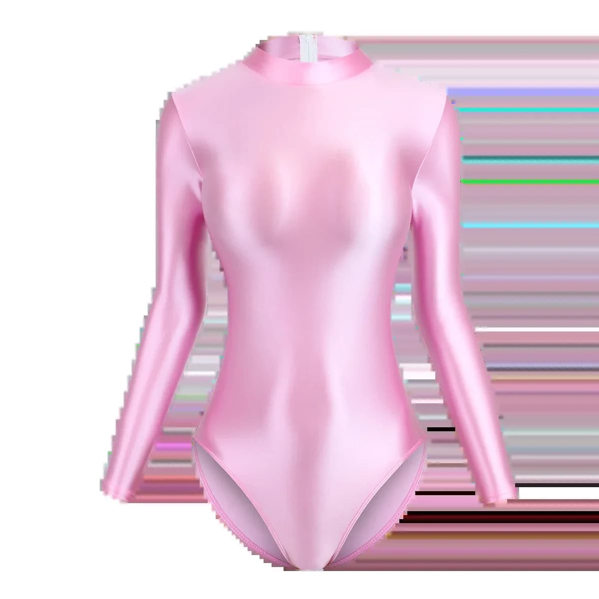 Satijn Glossy Maillots Lange Mouwen Terug Rits Een Stuk Badpak Sexy High-Cut Bikini Bodysuit Vrouwen Badpak Plus size