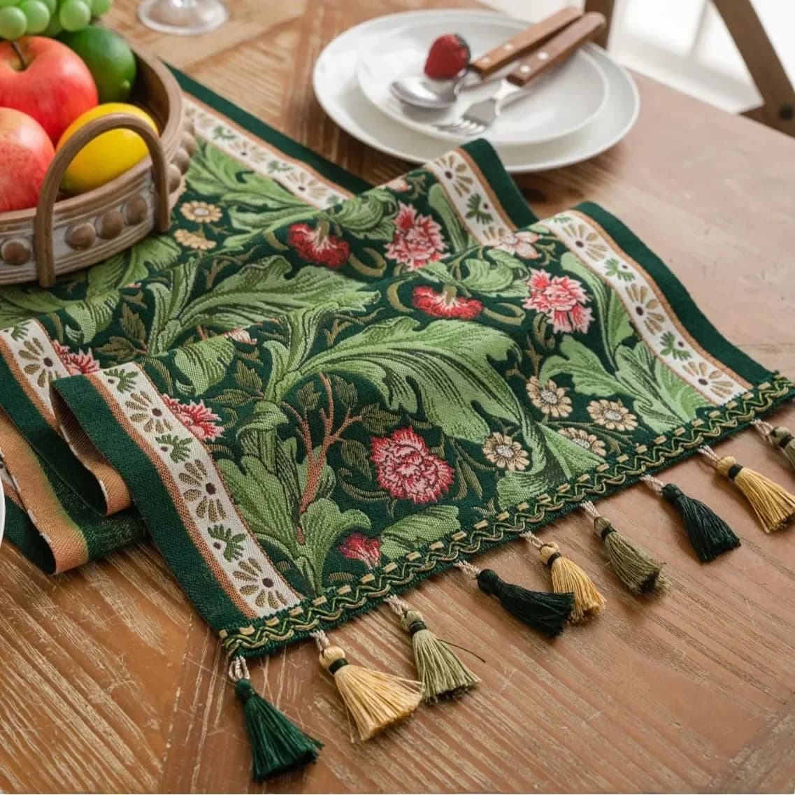 Plant Bloem Tafelloper met Kwastjes Jacquard Woonkamer Kast Cover Keuken Eettafel Runner Feestdecoratie