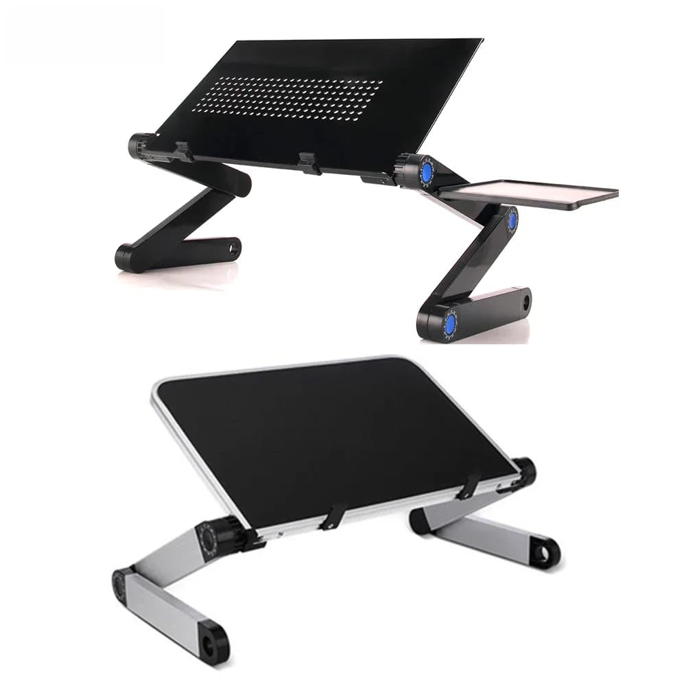 Verstelbare laptop bureaustandaard Draagbare aluminium ergonomische lapdesk voor tv-slaapbank PC Notebooktafel Bureaustandaard met muismat