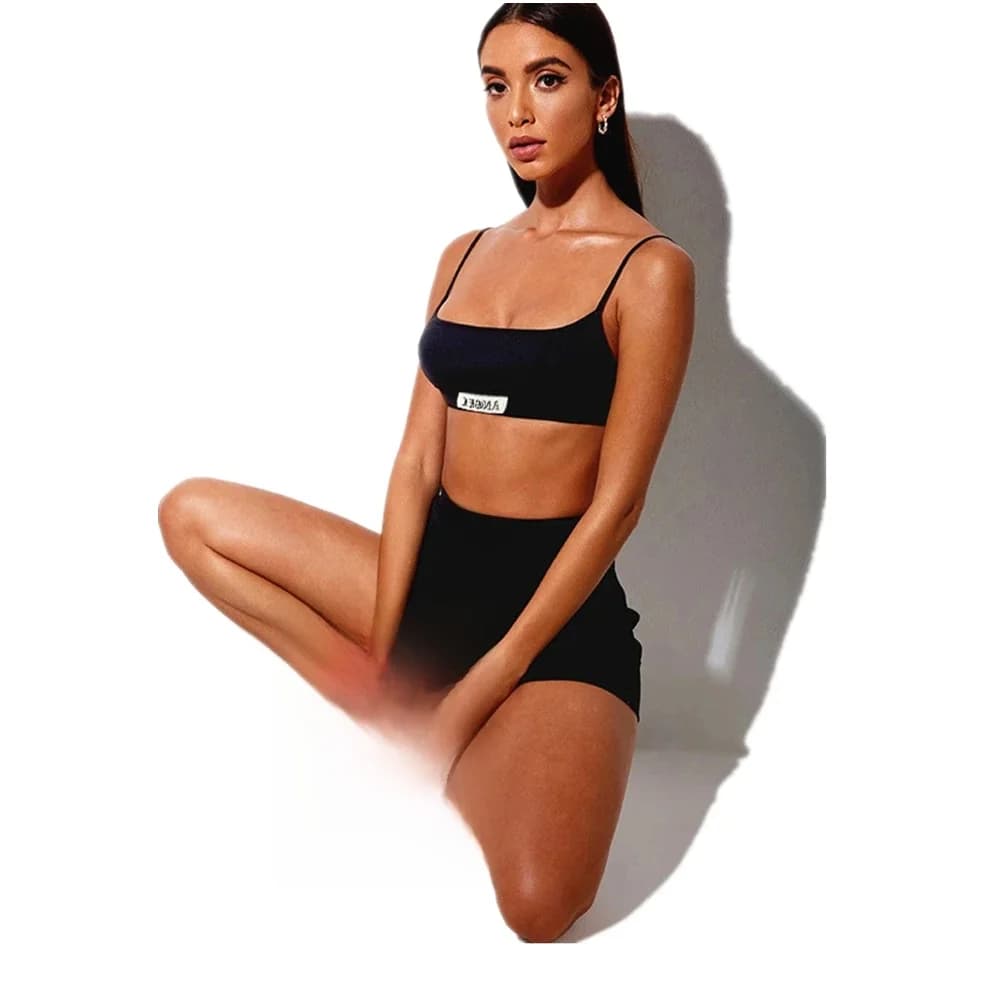 Vrouwen Cropped Hemdje Top En Biker Shorts Trainingspak Fitness Gym Outfits Nieuwe Sexy Brief Label Rib Gebreide Skinny Tweedelige set