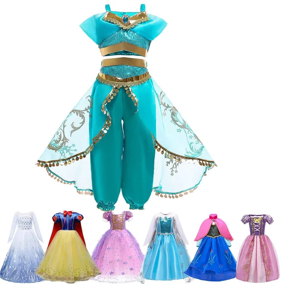 Meisjes Jasmijn Prinses Jurk Kinderen Elsa Anna Bella Rapunzel Zeemeermin Kostuum Kinderen Sneeuwwitje Assepoester Aurora Jurk