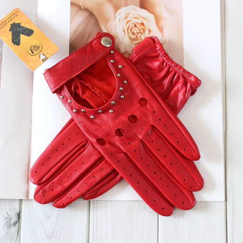 Dames zomer leren handschoenen met volledige vingers, ongevoerd, dun, modieus, lente, herfst, motorrijden, schapenvacht, rijden