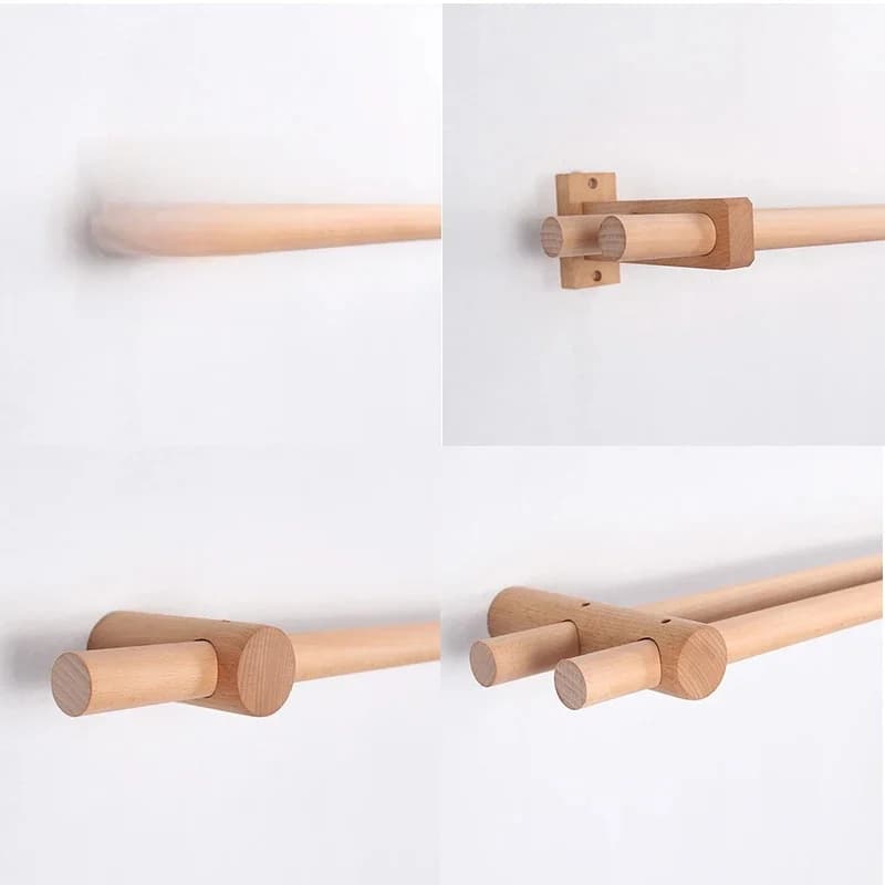 Natuurlijke Beuken Gordijnroede Massief Hout Romeinse Palen Enkele Dubbele Staaf Japanse Houten Rupsbeugels Houder Accessoires Op Maat