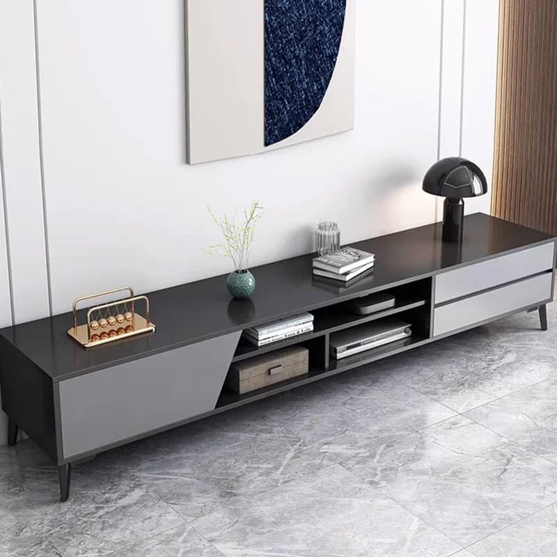 Zwarte tv-standaard met opbergruimte Premium eenvoudige luxe minimalistische tv-kast Eenvoudig stijlvol Mobili Per La Casa woonkamermeubilair
