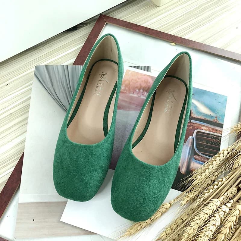 Vrouwen Flats Vierkante Kop Eenvoudige Basic Stijl Effen Kleur Platte Schoenen Voor Vrouwen Zwart Rood Groen Zapatos Planos De Mujer mooie Kwaliteit