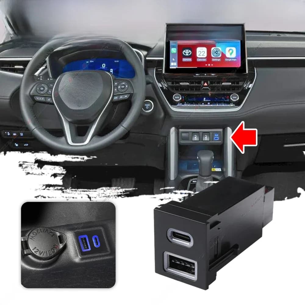 Autolader Socket QC3.0 Dual USB PD Type C Opladen Outlet Power Adapter Voor Toyota RAV4 Corolla Cross C-HR Sequoia PriusTundra