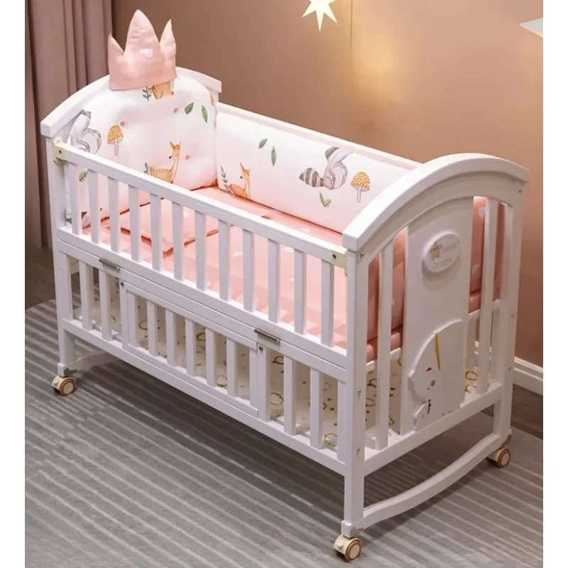 Massief houten gesplitste wieg Multifunctioneel kinderbed in Europese stijl Beweegbaar pasgeboren wieg groot bed Babyruststoel