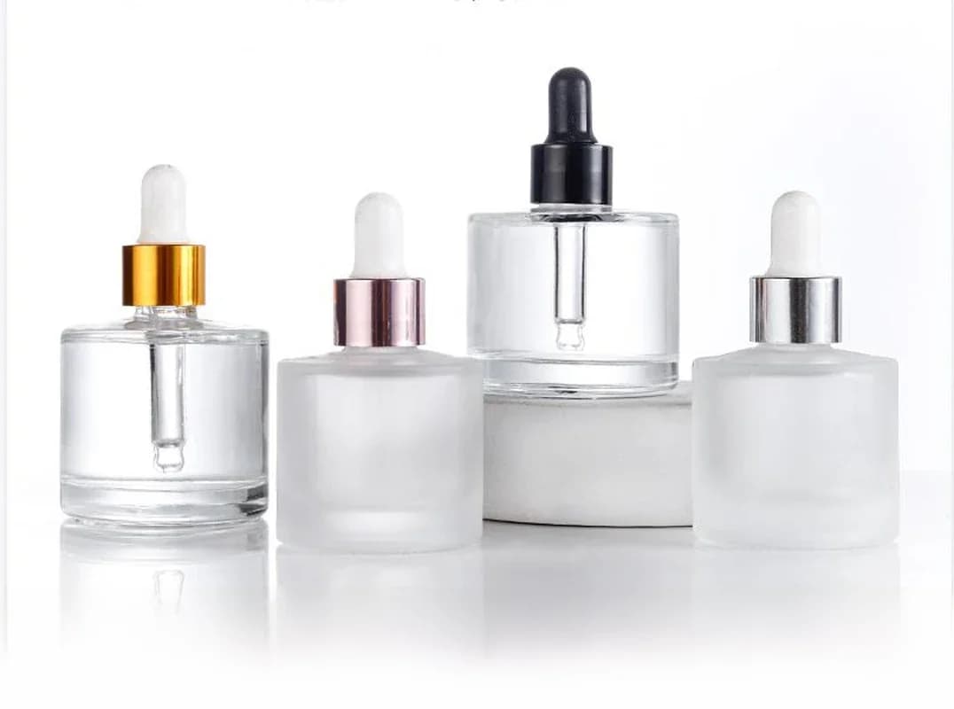 4x 10X30Ml 50Ml Ronde Dikke Frosted Helder Glas Etherische Oliën Serumfles Met Glazen Druppelaar Oogpipet Parfum 4x