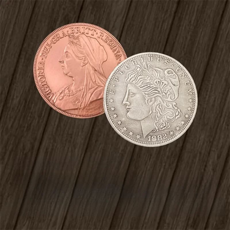 Hopping Half (Morgan Dollar en Koningin Victoria Ancient Coin) door Oliver Goocheltrucs Coin Vanish Verschijnen Magie Close Up Illusies