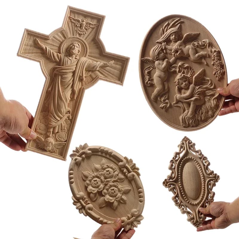 Houten beeldjes Onlay hout applique hout sticker decor antiek Europees lang groot bloemen houten meubilair kast muren Europees