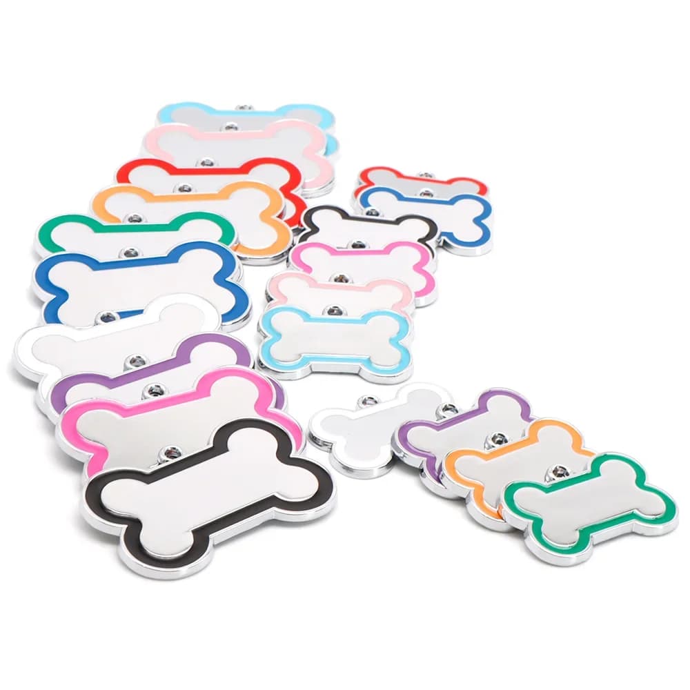Groothandel 100Pcs 10 Kleurrijke Leuke Gegraveerd Id Dog Tag Bone Diy Hond Id Tags Voor Hond Kat Gepersonaliseerde Halsbanden huisdier Accessoires