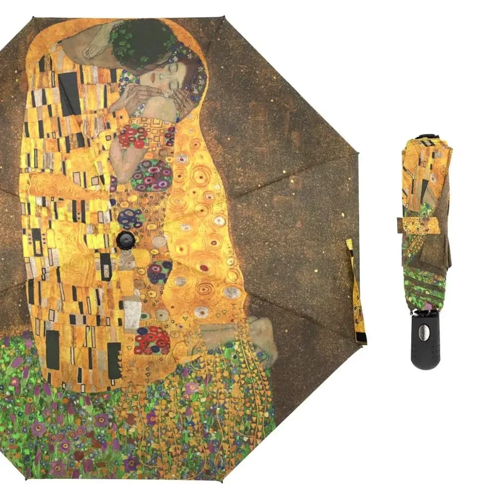 Gustav Klimt Olieverfschilderij Paraplu Parasol Regen Zonwering Dames Automatische Paraplu Drie Opvouwbare Draagbare Paraplu Buiten