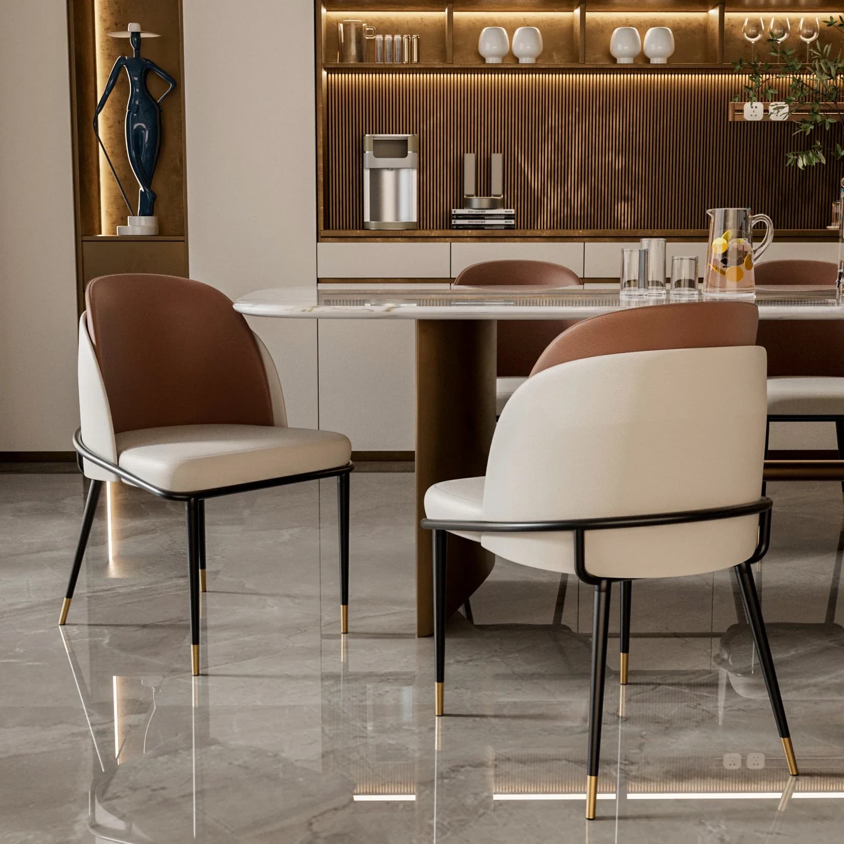 Eetkamerstoelen set van 2, kunstleer eetkamerstoelen gestoffeerd gewatteerd moderne eetkamerstoelen rugleuning houten keuken make-up stoelen