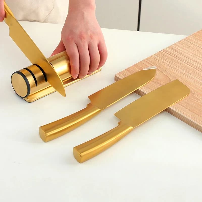 Messenslijper 3 Stadia Goud Keuken Mes Slijpen Gereedschap Quick Slijpsteen Professionele Rvs Chef Accessoires