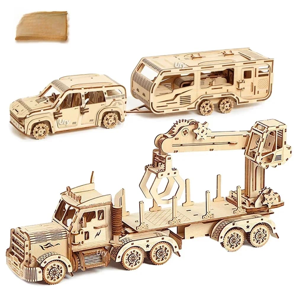 Ury 3d Houten Puzzel Beweegbare Retro Dubbeldekker Kraan Bulldozer Handgemaakte Assemblage Vrachtwagen Model Diy Speelgoed Decoratie Cadeau Voor