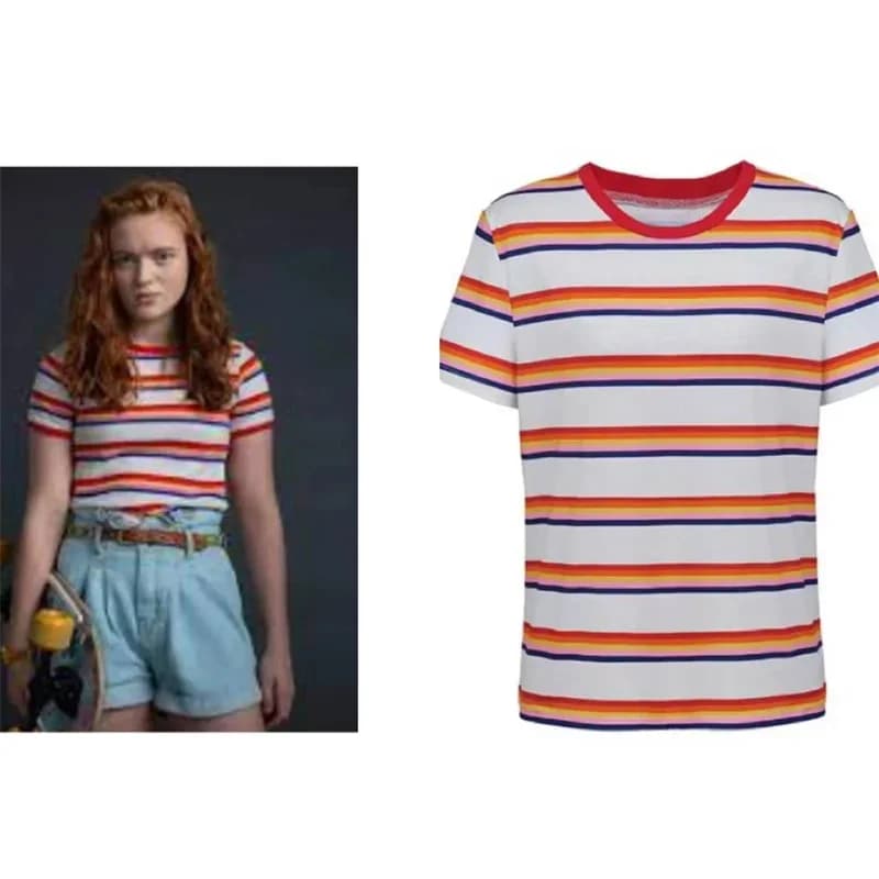 Max Mayfield Cosplay Kostuum Regenboog Gestreept T-shirt Dames meisje Casual Kleurrijk Voor HalloweenTop Outfit