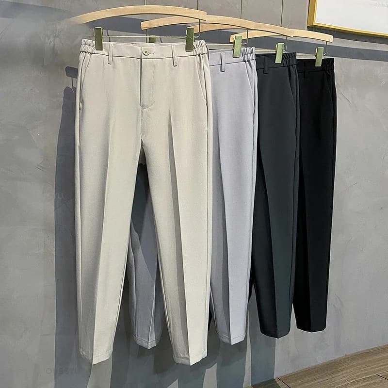 Lente Zomer Heren Casual Broek Pakbroek Slim Fit Werk Elastische Taille Jogging Zakelijke Broek Mannen Zwart Plus Size 40 42