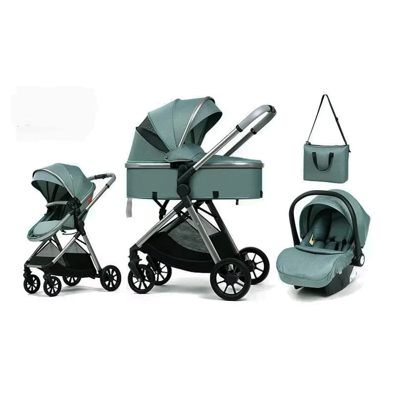 3-in-1 multifunctionele kinderwagen uitgerust met autostoelen om te zitten en liggen, lichtgewicht en wordt geleverd met een mamatas