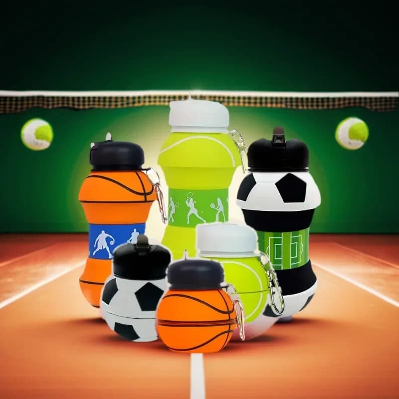 Opvouwbare siliconen waterfles voor voetbal/basketbal, waterfles voor buitensporten voor kinderen/studenten. Ondersteunt massa-aanpassing