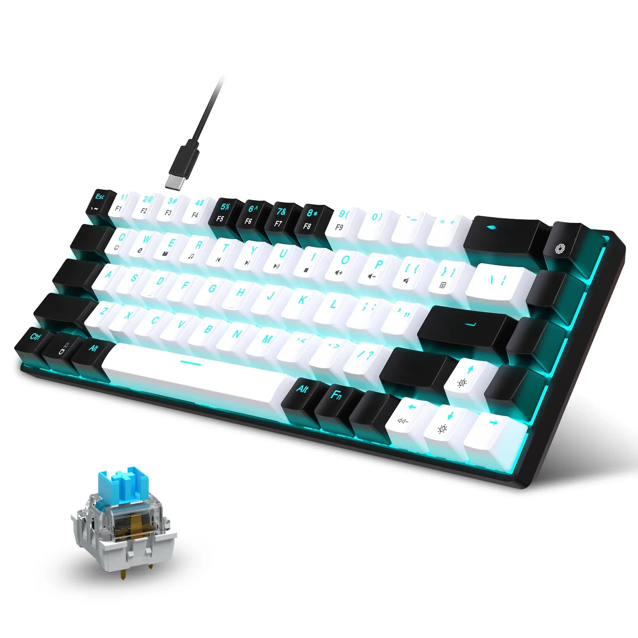 68-toetsen mechanisch toetsenbord Ergonomie RGB-achtergrondverlichting LED Hot-swappable Blue Switch Gaming-toetsenbord voor pc-laptop Kantoor