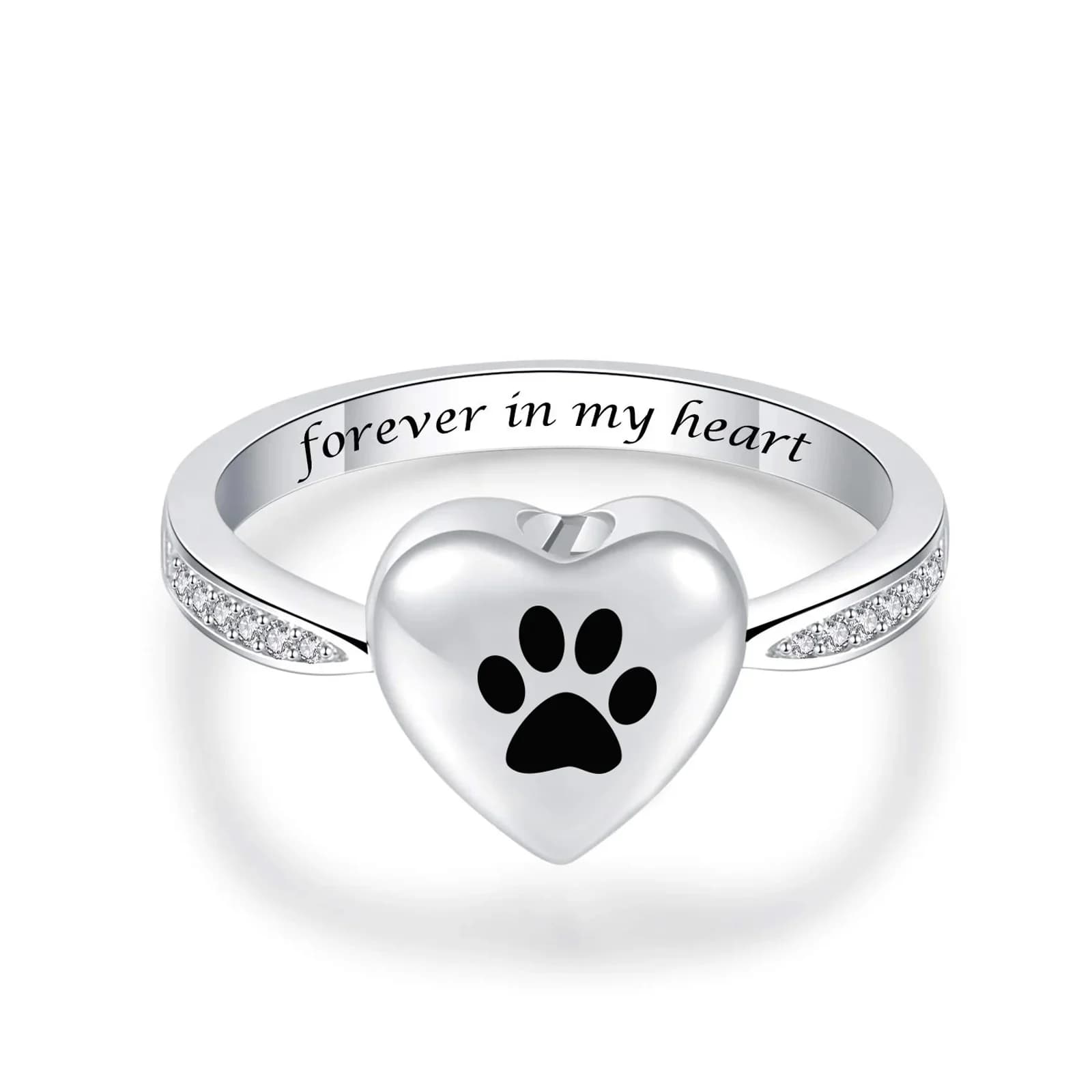 Liefde Hart Urn Ring voor Hond/Kat As Aandenken Memorial Sieraden Forever in My Heart Pootafdruk Crematie Vinger ringen