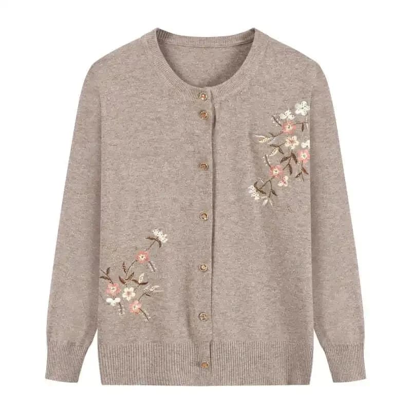 Lente Herfst Dunne Gebreid Vest Jassen Oma Geborduurd Lange Mouw Trui Bovenkleding Plus Size Korte All-Match Vrouwen top