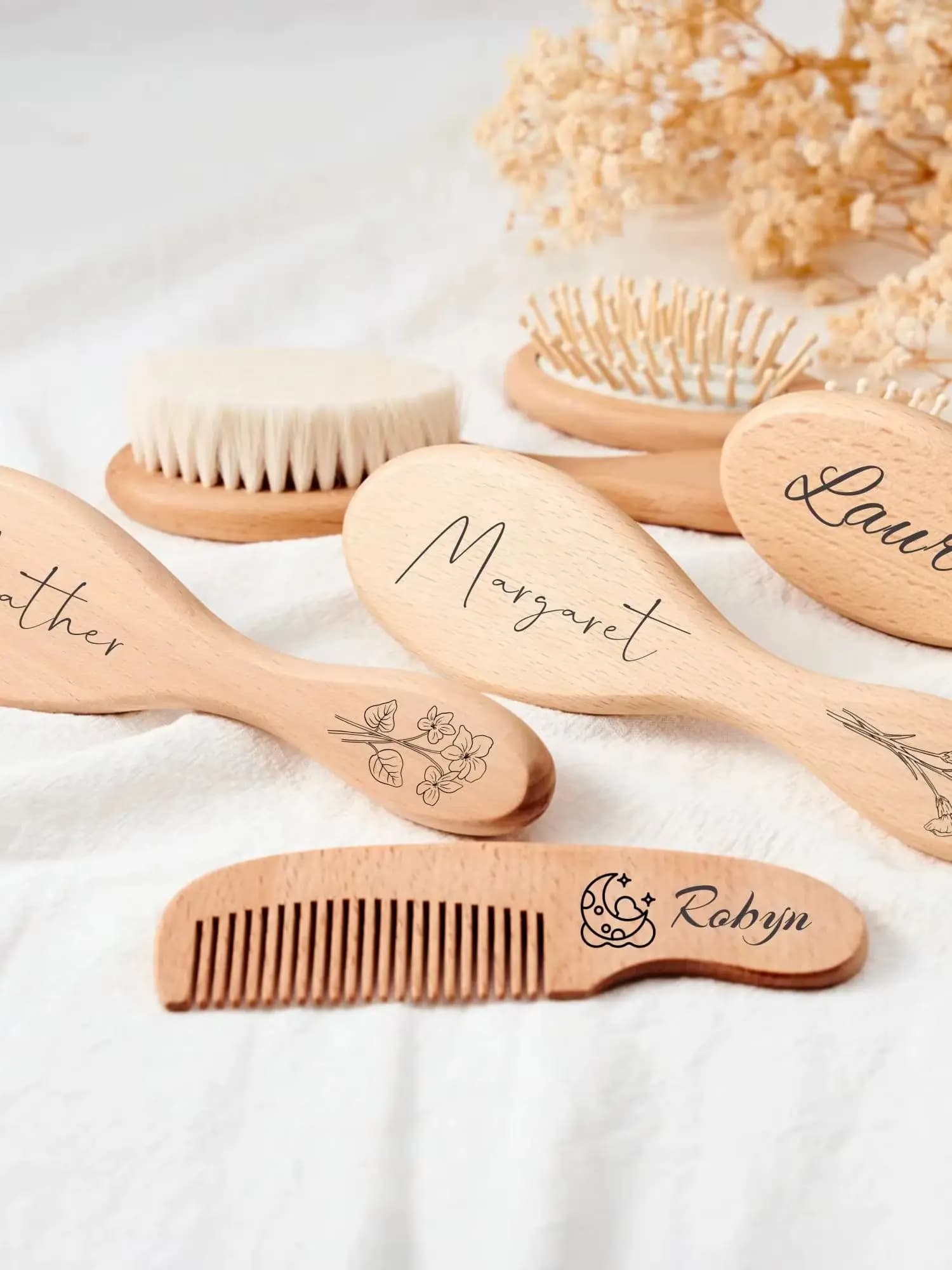 Gepersonaliseerde Baby Haarborstels Graveren Baby Naam Houten Pasgeboren Haarborstel Kam Borstel Aangepaste Baby Aandenken Hout Geboortecadeau