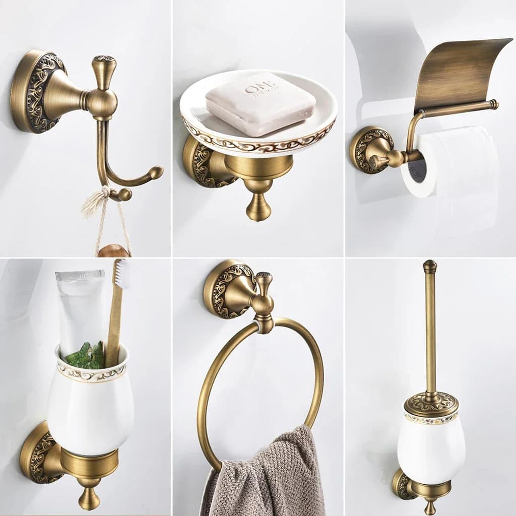 Badkameraccessoires Antiek Brons Handdoekplank Toiletrolhouder Zeephouder Handdoekenrek Tumble Holder Antiek Brons ELF4001