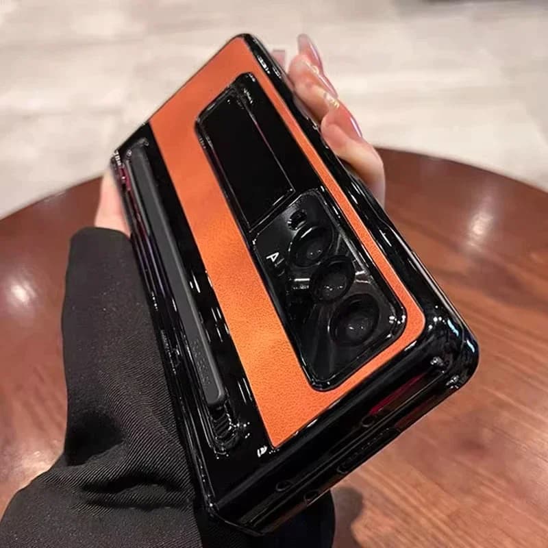 Fold 6 lederen beugel pensleuf met stylushoes voor Samsung Galaxy Z Fold 7 6 Fold 5 Fold4 glazen schermscharnier beschermhoes