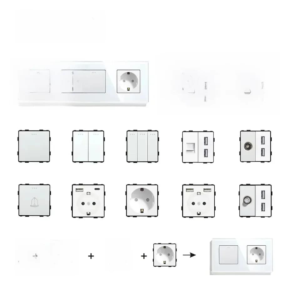 BSEED EU Standaard Knopschakelaar Onderdeel HDMI USB TV Internet Type-C Socket Functie Onderdelen Met Glazen Frame DIY Home Improvement
