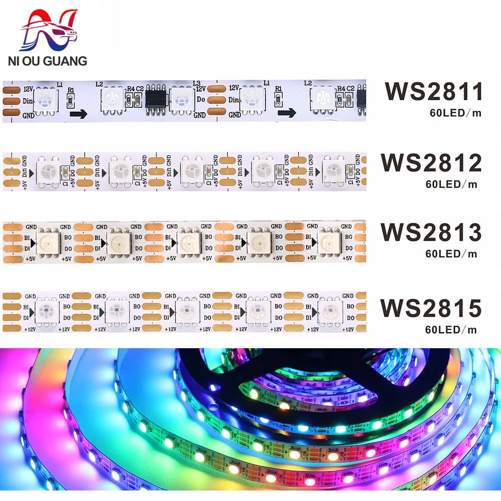 WS2811 WS2812B WS2815 WS2813 RGB IC LED-stripverlichting 30/60/144 pixels per meter individueel adresseerbare slimme verlichting DC5V/12V