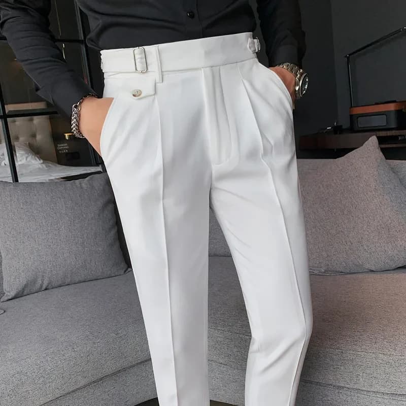 Britse Stijl Nieuwe Solide Hoge Taille Pak Broek Mannen Zakelijke Formele Kleding Broek 2024 Hoge Kwaliteit Slanke Casual Kantoor Pak Broek