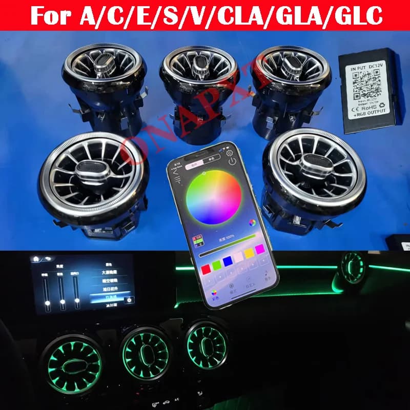 Led Voor Benz A/C/E/S/V/Cla/Gla/Glc W176 W205 w213 W222 W447 W117 W156 X253 Bluetooth App Nozzle Omgevingslicht Air Vent Turbine