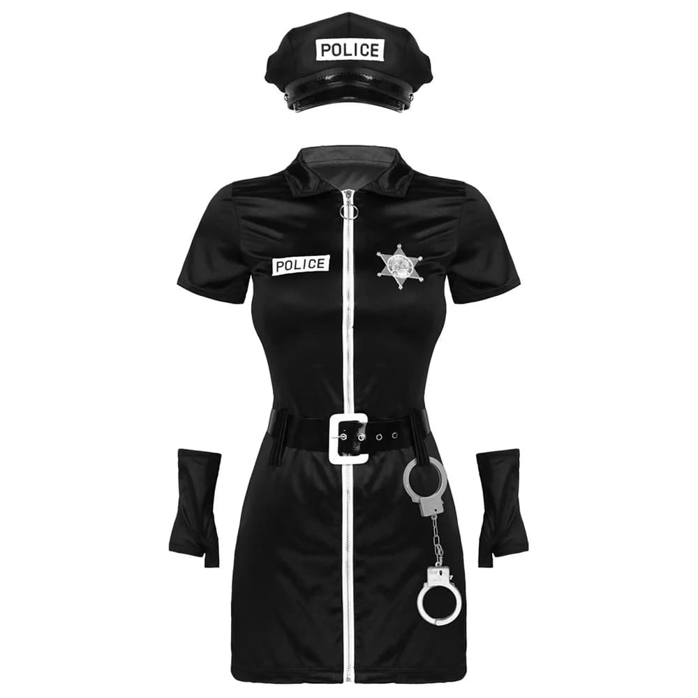 Hot Kopen Black Sexy Politie Kostuum Vrouwelijke Cop Officer Uniform Halloween Cosplay Volwassen Politieagente Fancy Dress